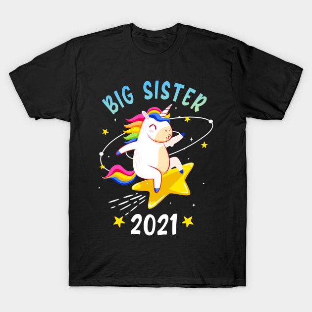 Big Sister 2021 Unicorn Sibling Girls T-Shirt by Foxxy Merch